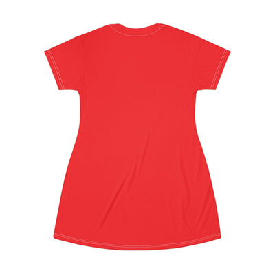 Vibrant Red Graphic T-Shirt Dress | Casual Summer Style | Daily Wear, Festival Outfit, Holiday Gift, Lounge Apparel