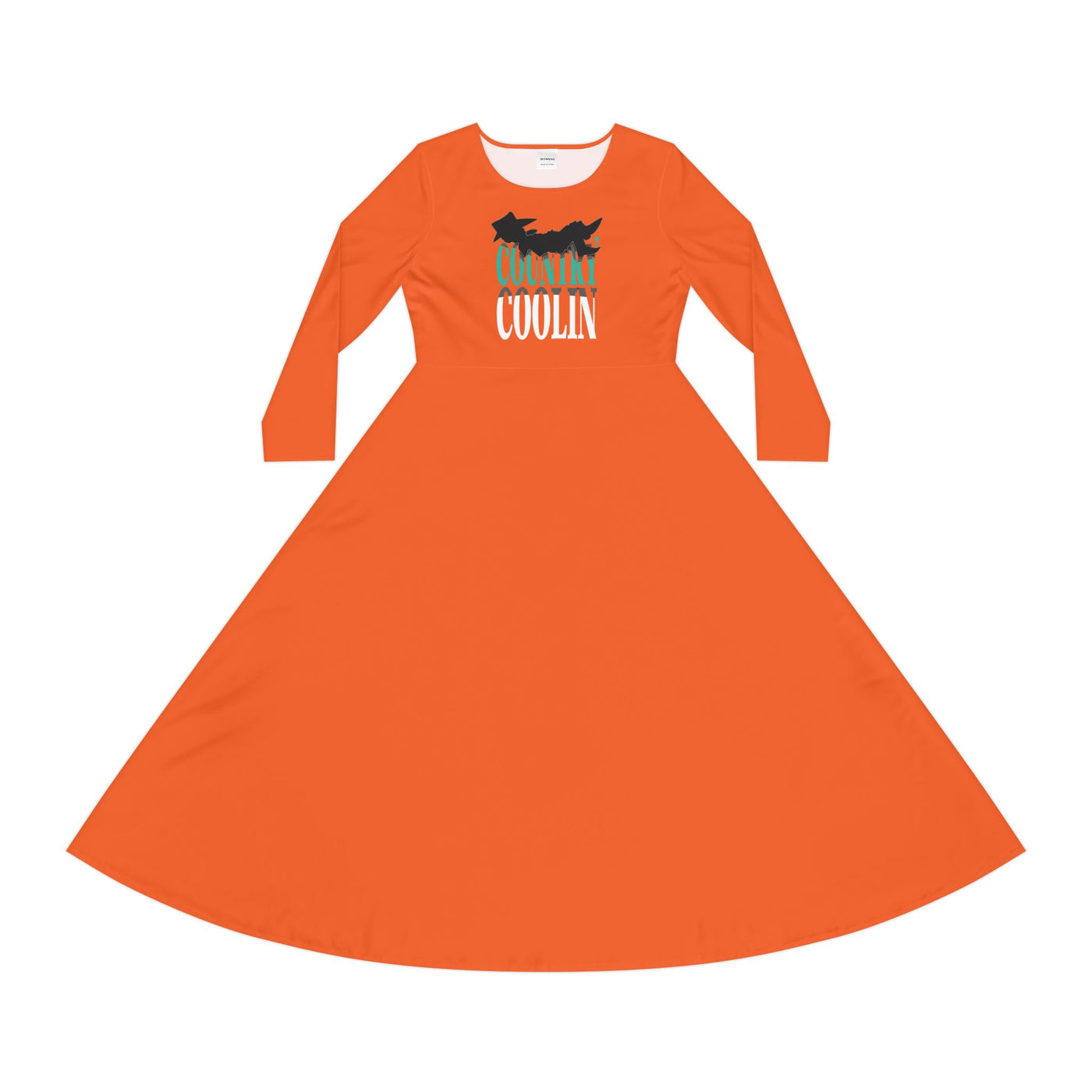 Women's Long Sleeve Dance Dress in Vibrant Orange, Cool Vibe Dress for Dance Lovers, Perfect for Parties, Celebrations, and Everyday Wear