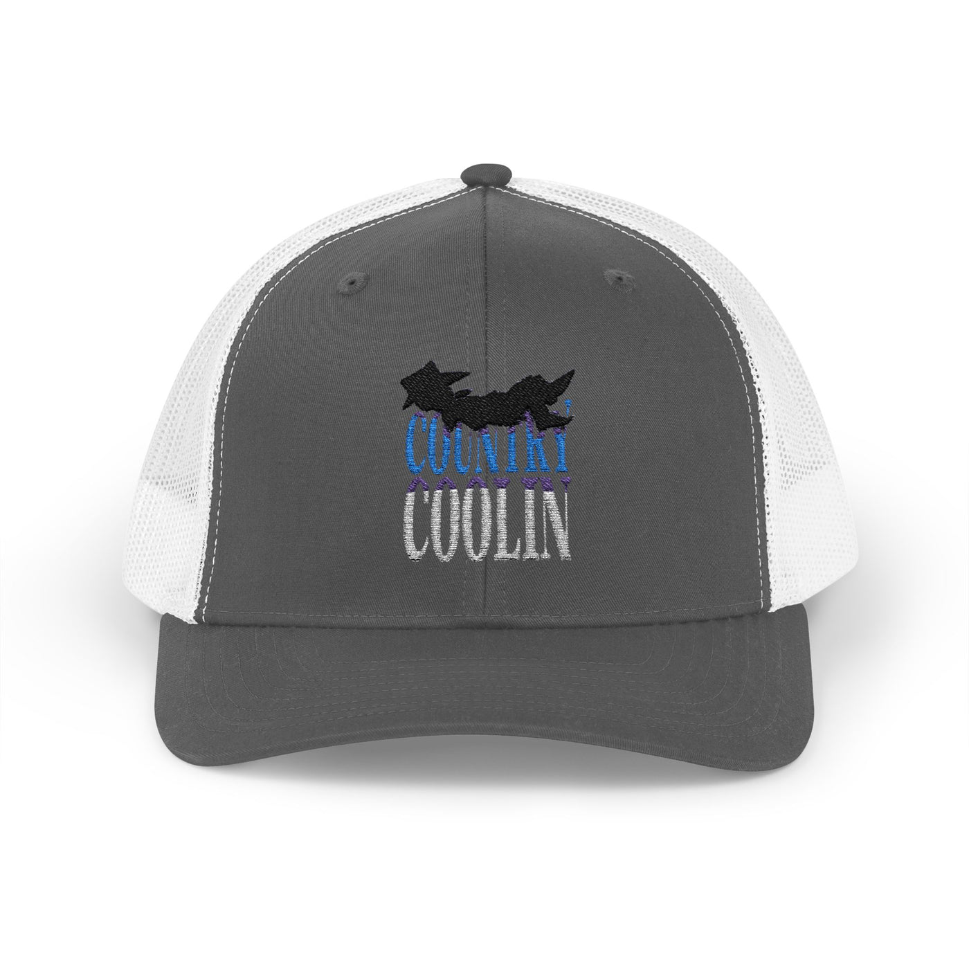 Gray trucker snapback cap with embroidered 'Country Coolin' design, stylish for outdoor adventures and casual outings.