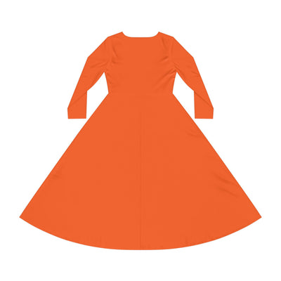 Women's Long Sleeve Dance Dress in Vibrant Orange, Cool Vibe Dress for Dance Lovers, Perfect for Parties, Celebrations, and Everyday Wear