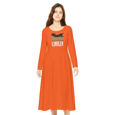 Women's Long Sleeve Dance Dress in Vibrant Orange, Cool Vibe Dress for Dance Lovers, Perfect for Parties, Celebrations, and Everyday Wear